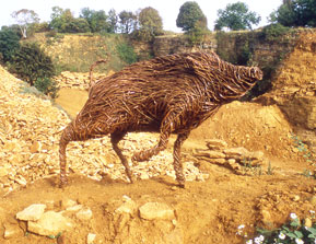 wild boar willow sculpture on Ham Hill, somerset